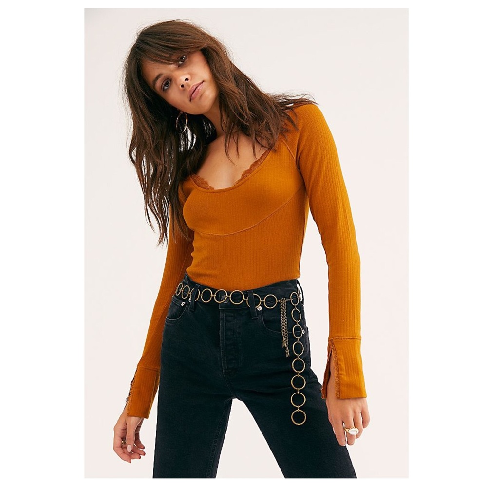 FREE PEOPLE BOHO TOP LACE TRIM PULLOVER TEE A3C - Picture 8 of 10